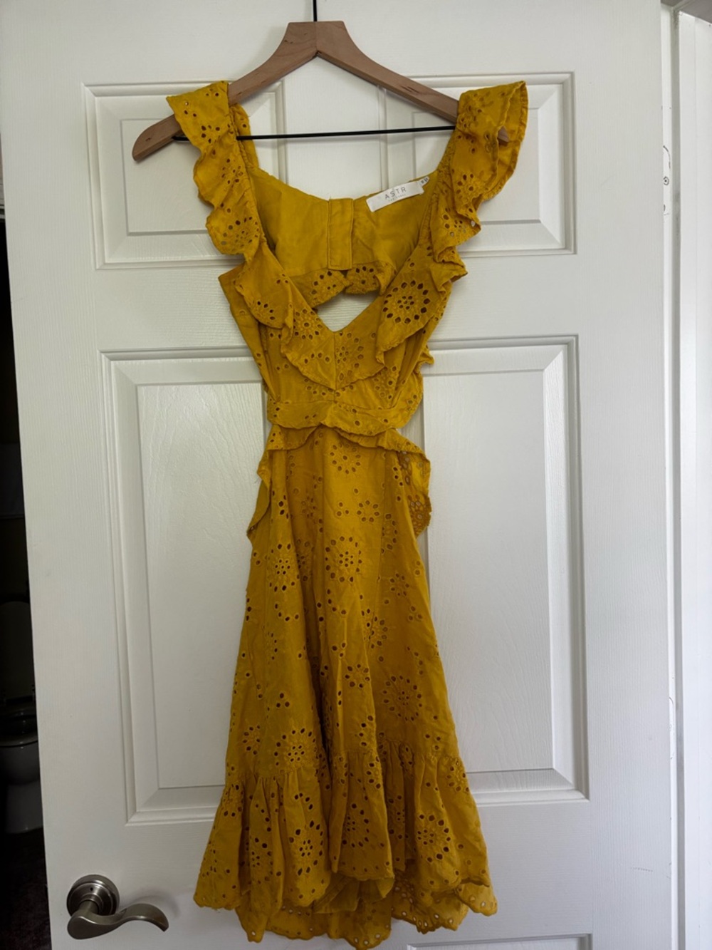 Astr Yellow Eyelet Ruffle Mini Dress